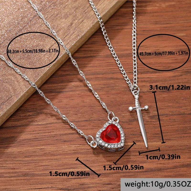Love & Blade™ Collar Pareja | Corazón Rubí y Espada