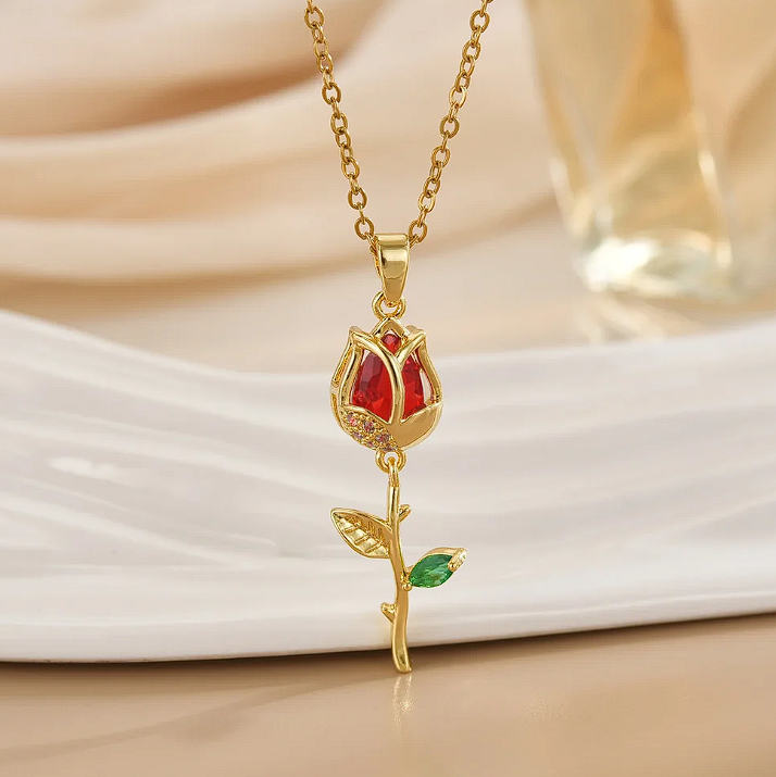 Collar Clavel Rojo Oro - Joyeria Premium