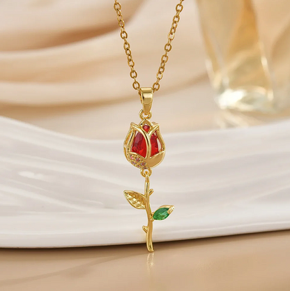 Collar Clavel Rojo Oro - Joyeria Premium