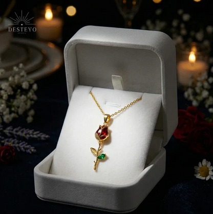 Collar Clavel Rojo Oro - Joyeria Premium