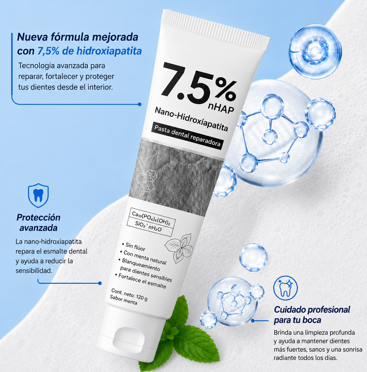 Pasta de dientes Nano-Hydroxyapatita 7,5%