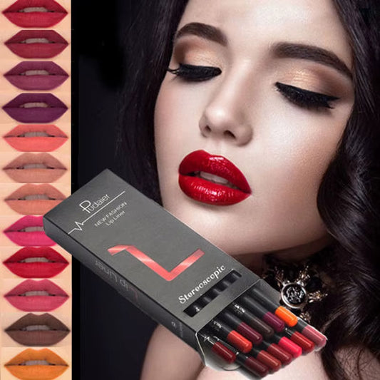 Set 12 lápiz labial resistente al agua lápiz delineador de labios 2x1