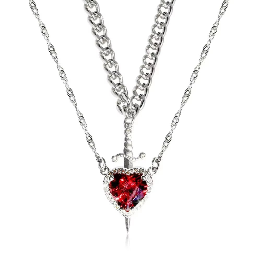 Love & Blade™ Collar Pareja | Corazón Rubí y Espada