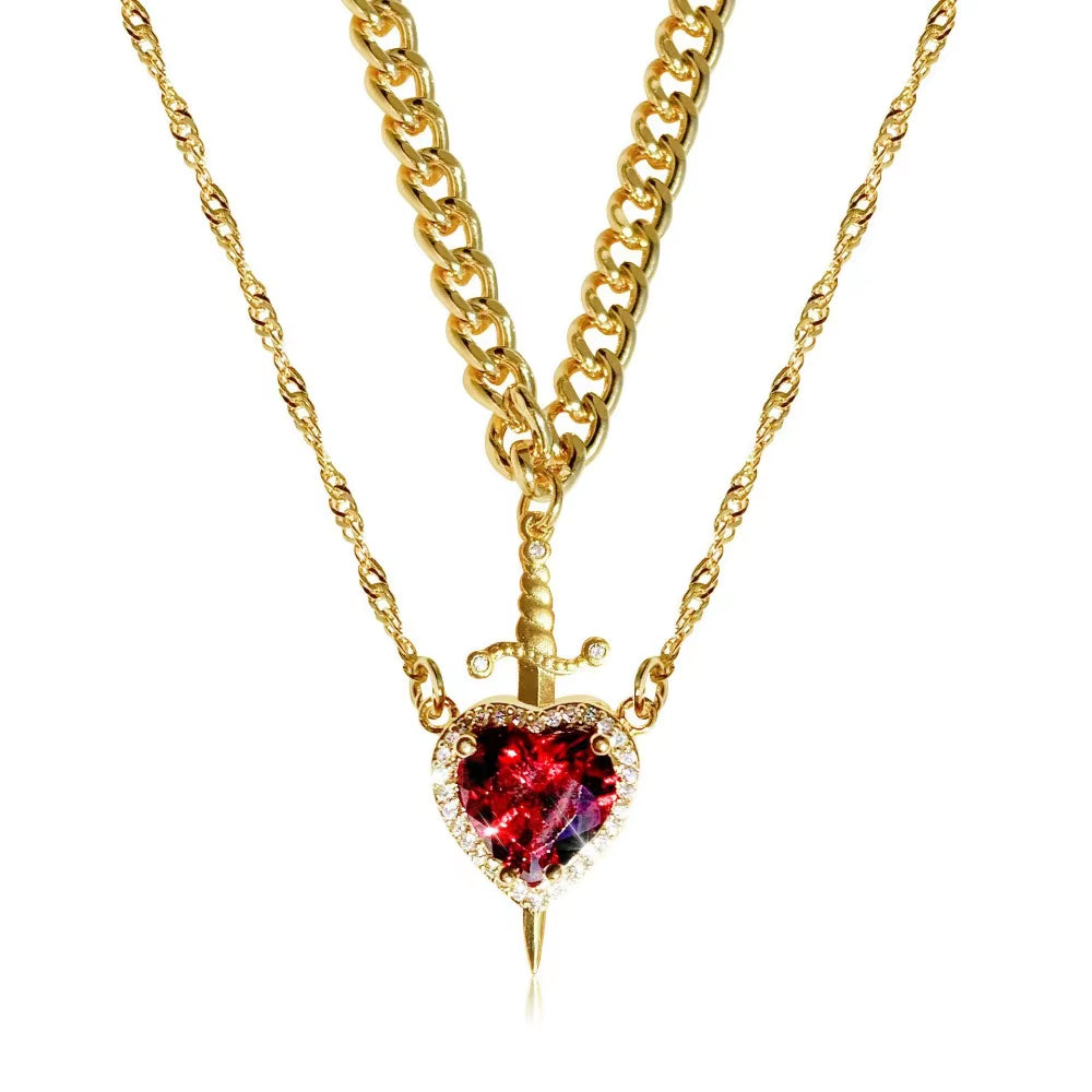 Love & Blade™ Collar Pareja | Corazón Rubí y Espada